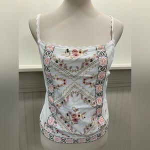 Free People NWT Embroidered Handkerchief Camisole Top Boho Tie Back Size Large